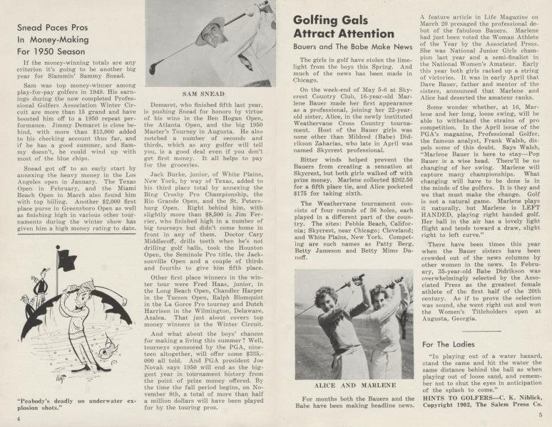 Snead Paces Pros In Money-Making For 1950 Season