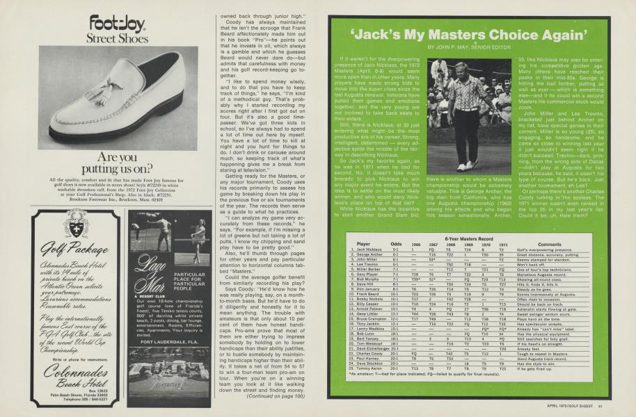 ‘Jack’s my Masters choice again’