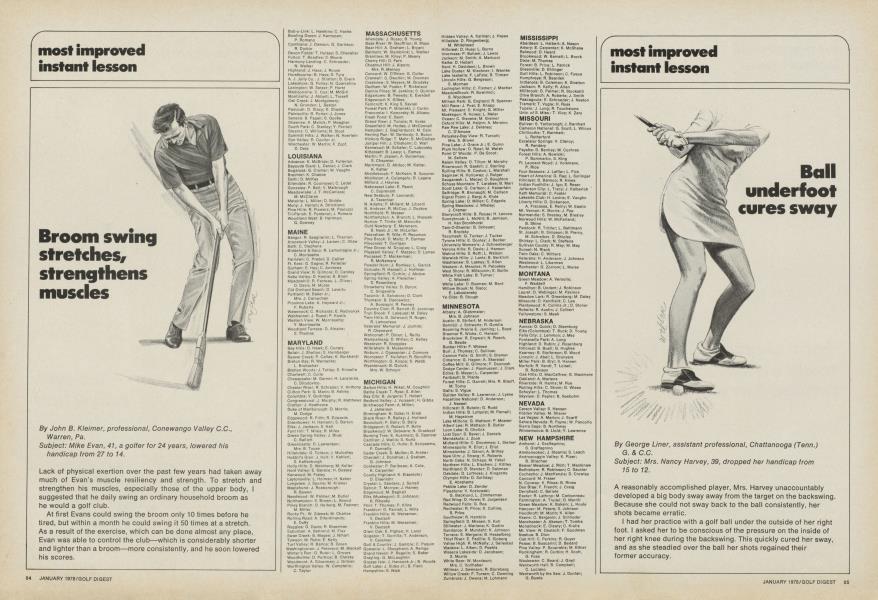 Broom swing stretches, strengthens muscles Golf Digest JANUARY 1978