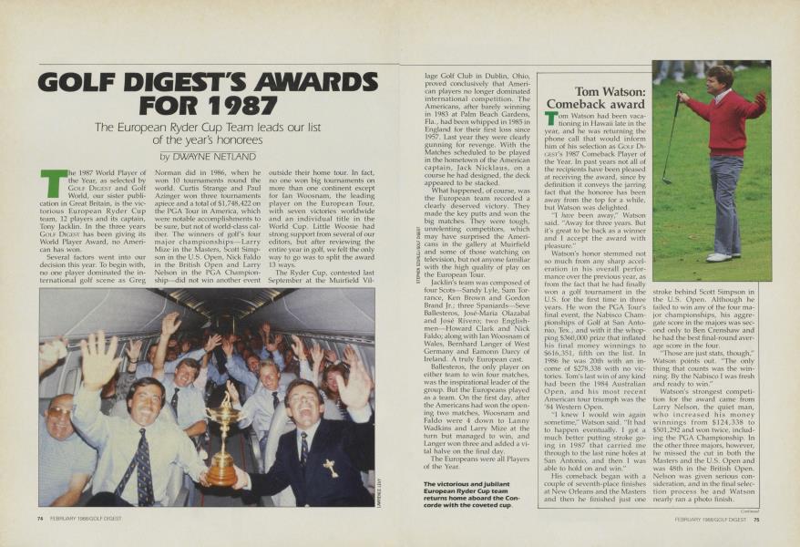 GOLF DIGEST'S AWARDS FOR 1987