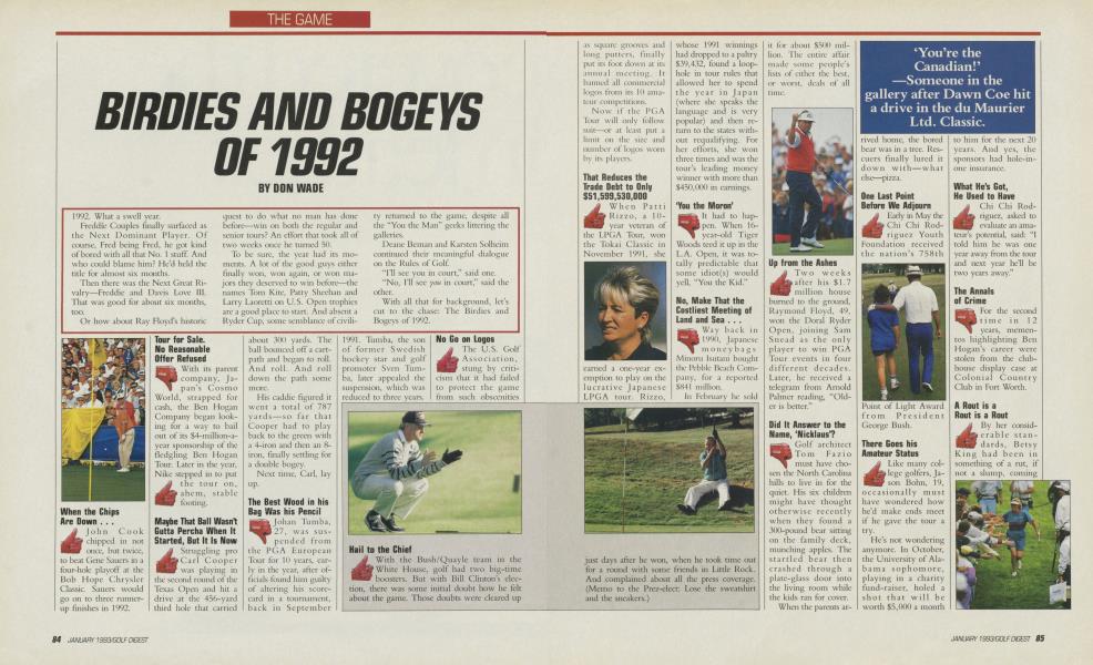 BIRDIES AND BOGEYS OF 1992