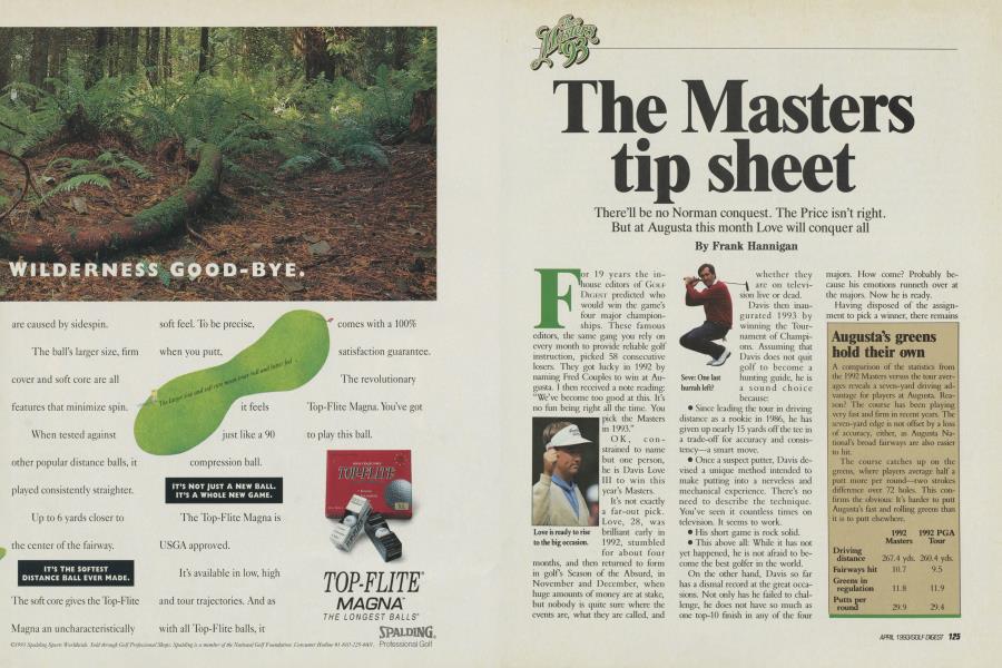 The Masters tip sheet