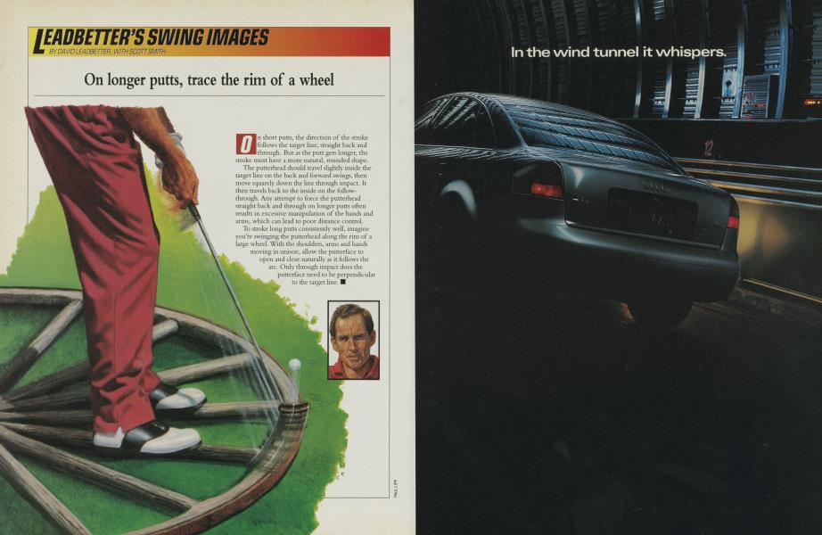 On longer putts, trace the rim of a wheel