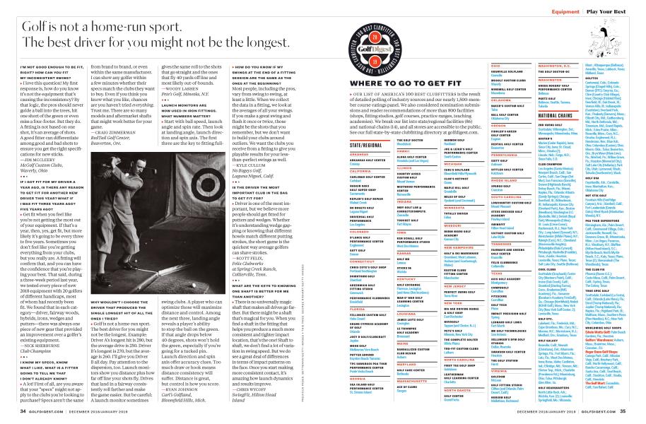 100 BEST CLUBFITTERS Golf Digest 2019 Golf Digest DECEMBER 2018
